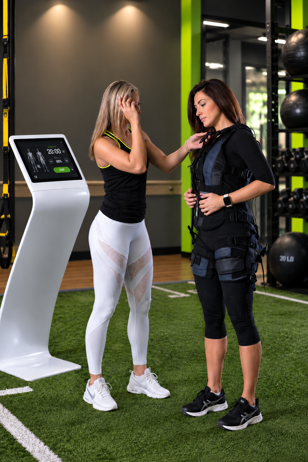 Client in an XBody EMS suit at Quad Fit Boutique Fitness Studio